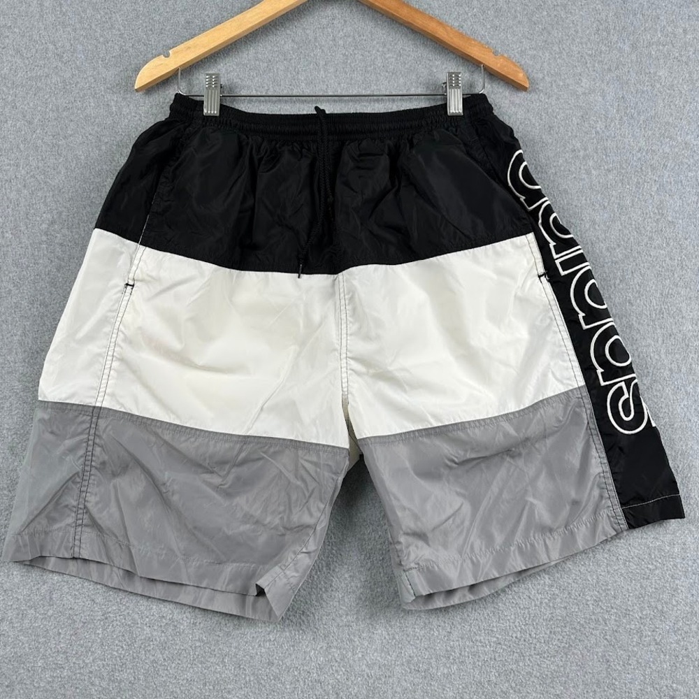 Vintage 90's Adidas Men's Large Colorblock Swim Trunks Shorts Black White‎ Gray